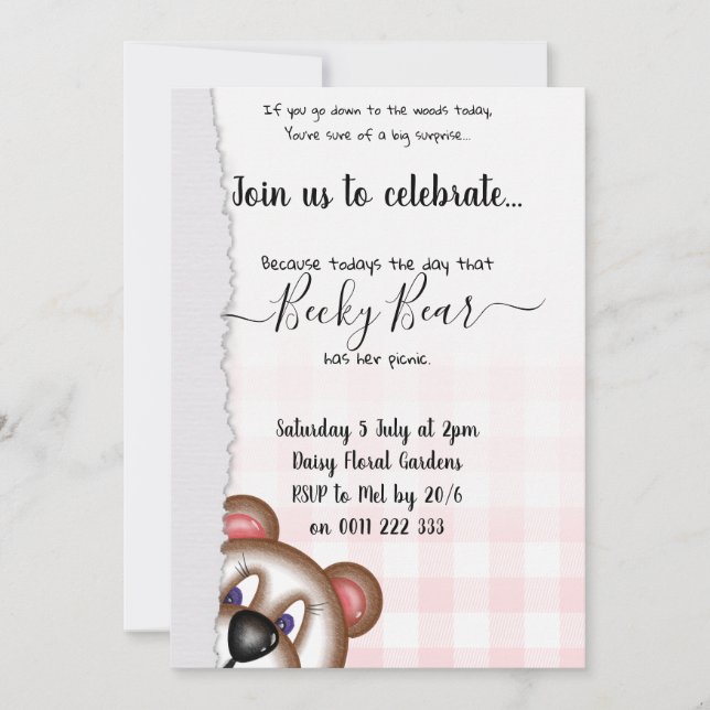 Invitation anniversaire de pique-nique à l'ours en peluche (Devant)
