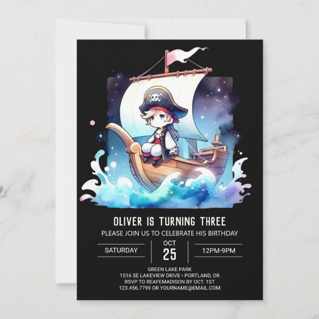 Invitation Anniversaire de pirates enchantés sur mesure (Devant)