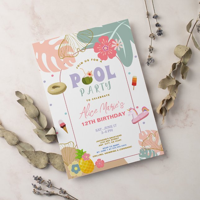 Invitation Anniversaire de plage de pinède tropicale d'été (Créateur téléchargé)