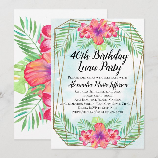 Invitation Anniversaire de plage tropicale de Luau de ketmie (Devant / Derrière)