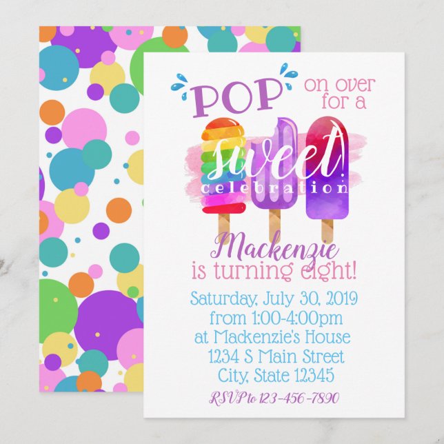 Invitation Anniversaire de Popsicle (Devant / Derrière)