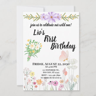 Invitation Anniversaire de premier an Wildflower Wild One
