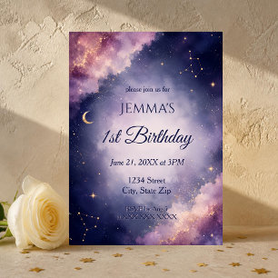 Invitation Anniversaire de première année en aquarelle Lune e