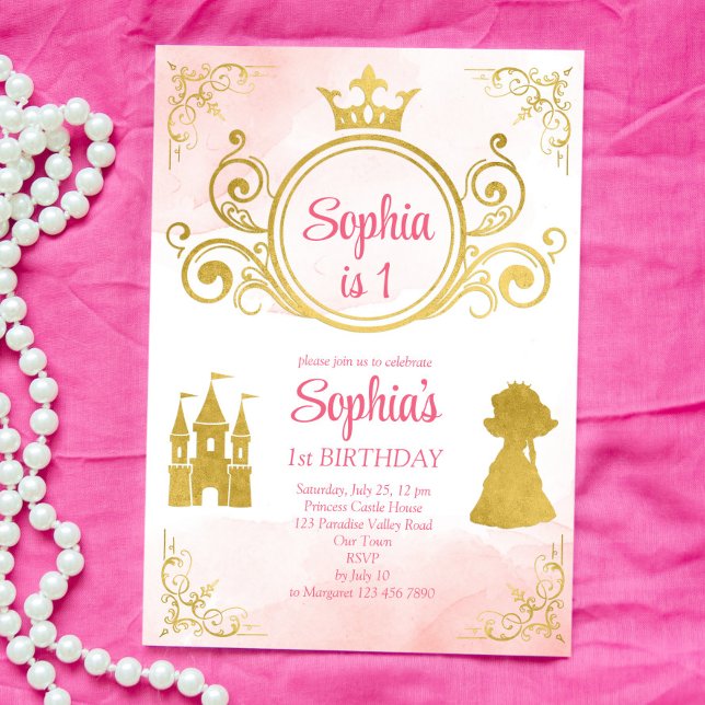 Invitation Anniversaire de princesse rose et or (Créateur téléchargé)