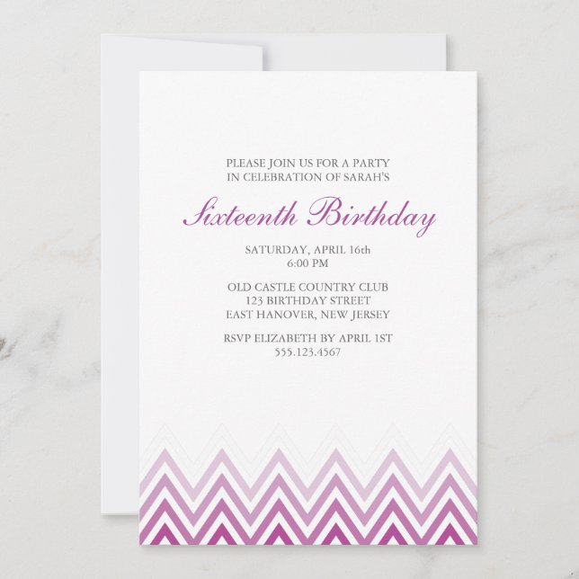 Invitation Anniversaire de Purple Ombre Chevrons (Devant)