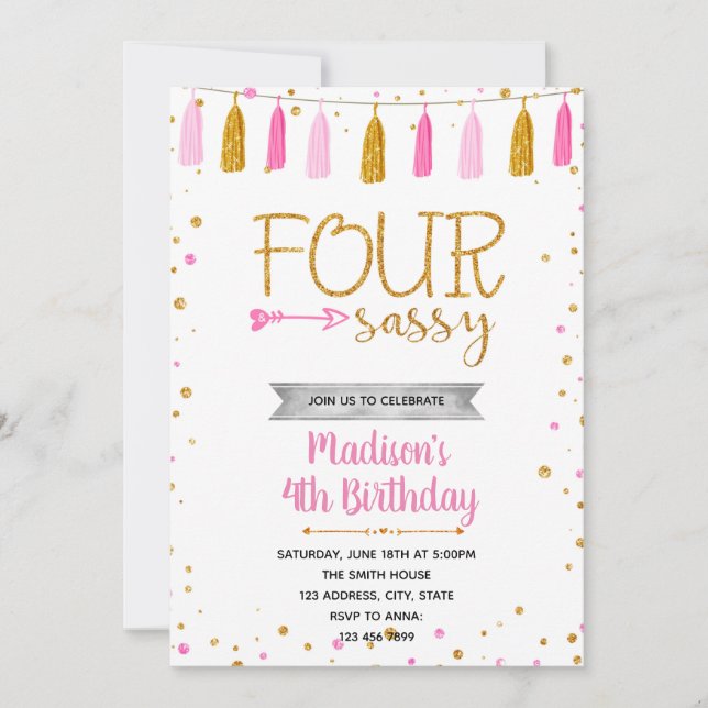 Invitation Anniversaire de QUATRE ans sassy (Devant)