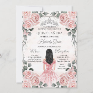 Invitation Anniversaire de Quinceanera, princesse rose et gri
