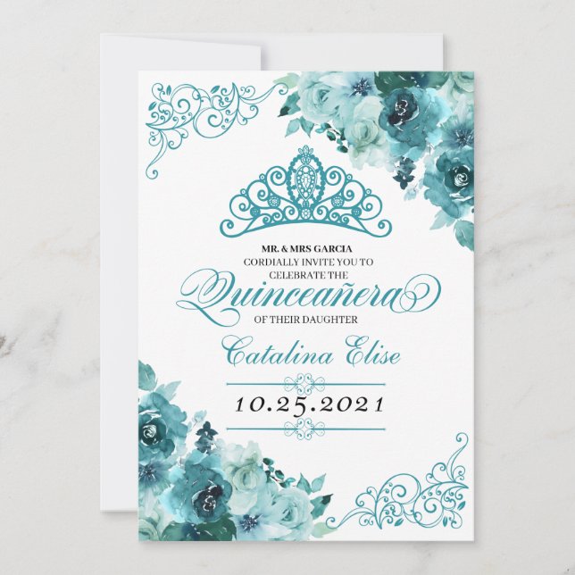 Invitation Anniversaire de Quinceanera Turquoise (Devant)