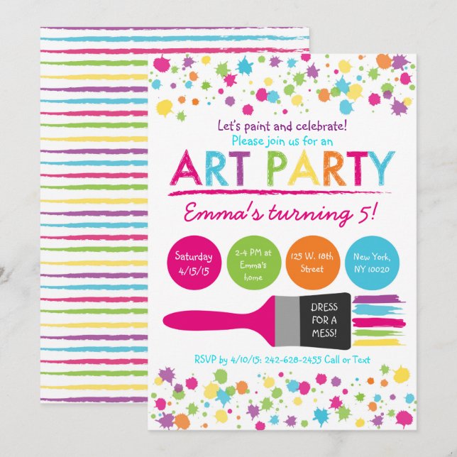 Invitation Anniversaire de Rainbow Art Party (Devant / Derrière)