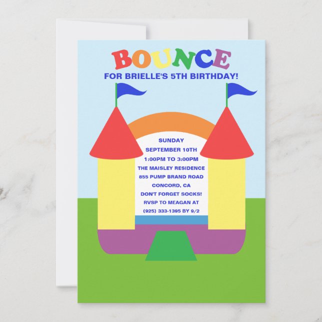 Invitation Anniversaire de Rainbow Bounce Boundge House (Devant)