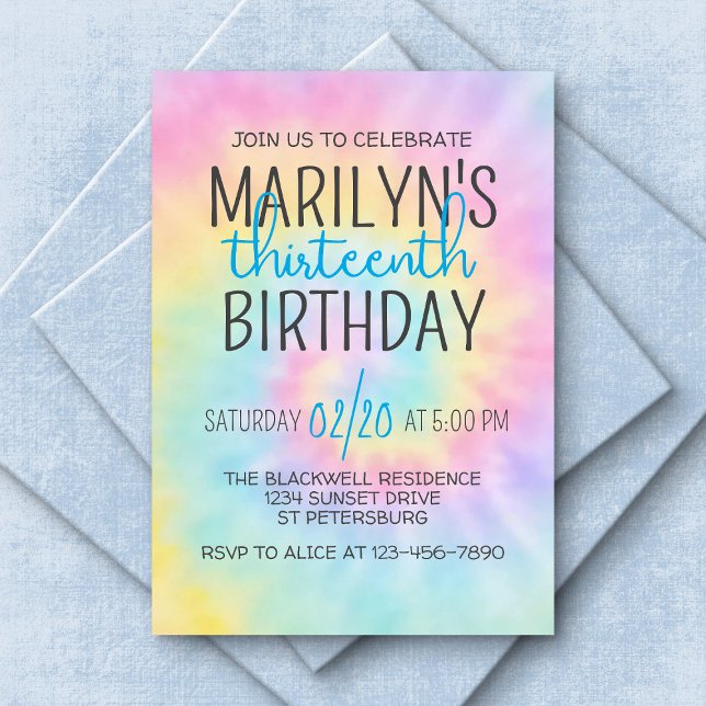 Invitation Anniversaire de Rainbow Tie Dye (Créateur téléchargé)