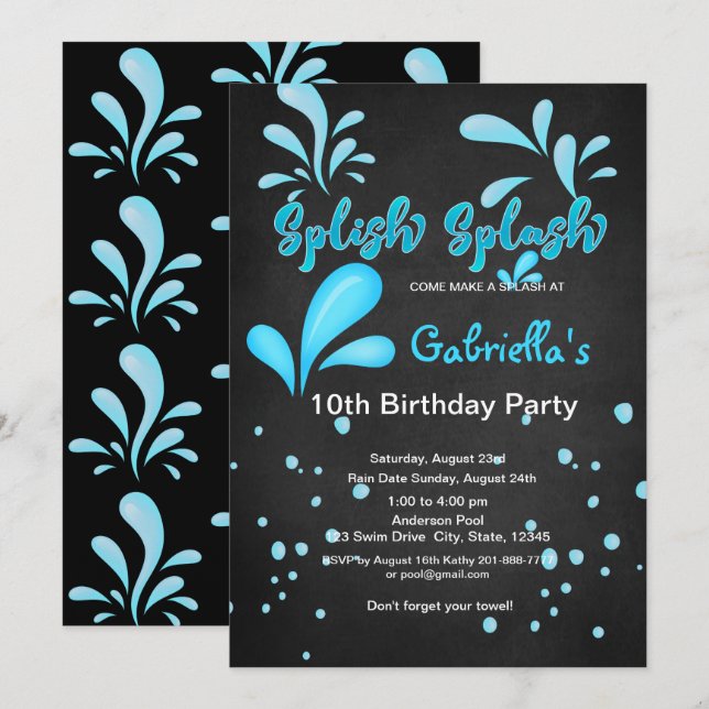 Invitation Anniversaire de réception au bord de la piscine (Devant / Derrière)