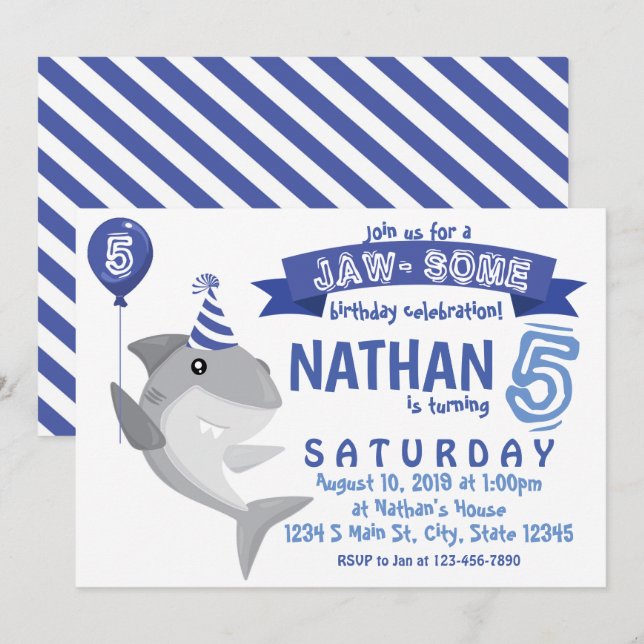 Invitation Anniversaire de requin (Devant / Derrière)