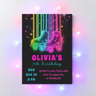 Invitation Anniversaire de Roller en Néon   Fête Lumineuse