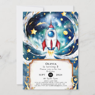 Invitation Anniversaire de roquette galaxy enchantée