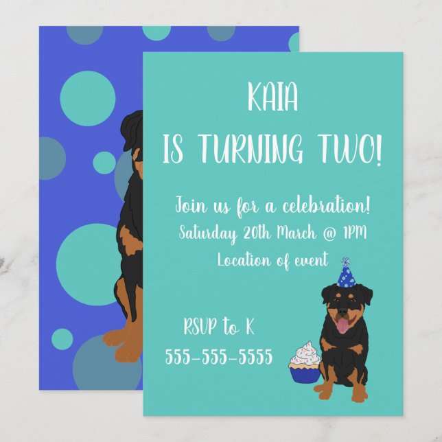Invitation Anniversaire de Rottweiler (Devant / Derrière)