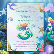Anniversaire de sirène pourpre et or sous la mer