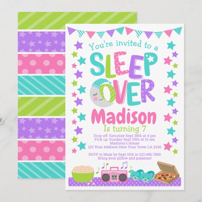 Invitation Anniversaire de Sleepover (Devant / Derrière)