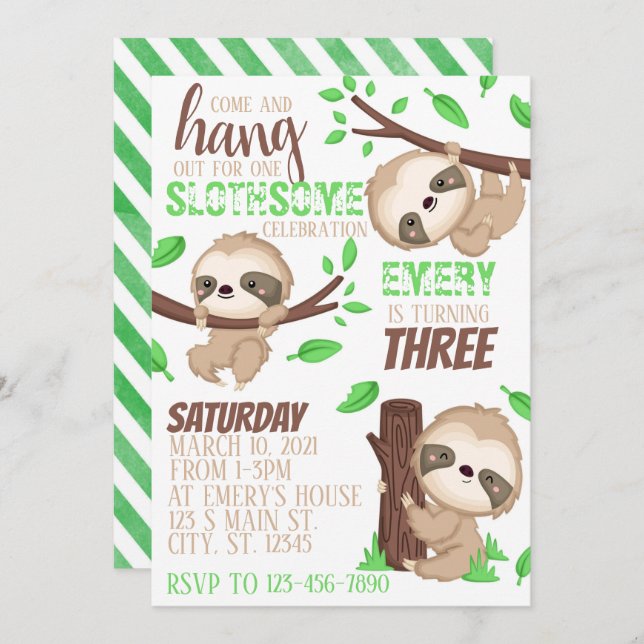 Invitation Anniversaire de Sloth  (Devant / Derrière)