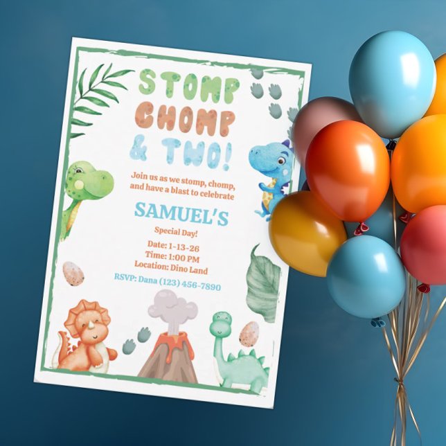 Invitation Anniversaire de Stomp, de Chomp et de deux dinosau (Créateur téléchargé)