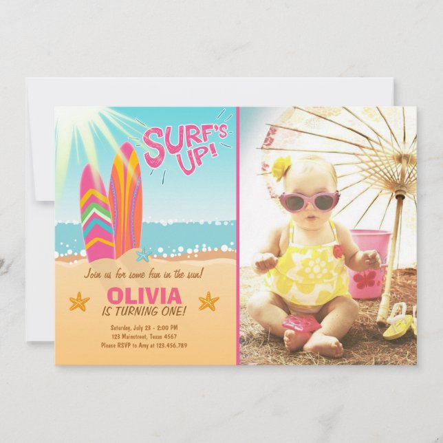 Invitation Anniversaire de surf Surf de plage (Devant)