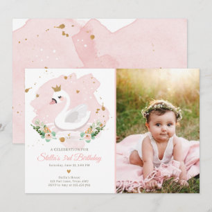 Invitation Anniversaire de Swan Girl Princess Pink