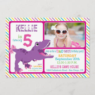 Invitation Anniversaire de T-Rex Dinosaur pourpre