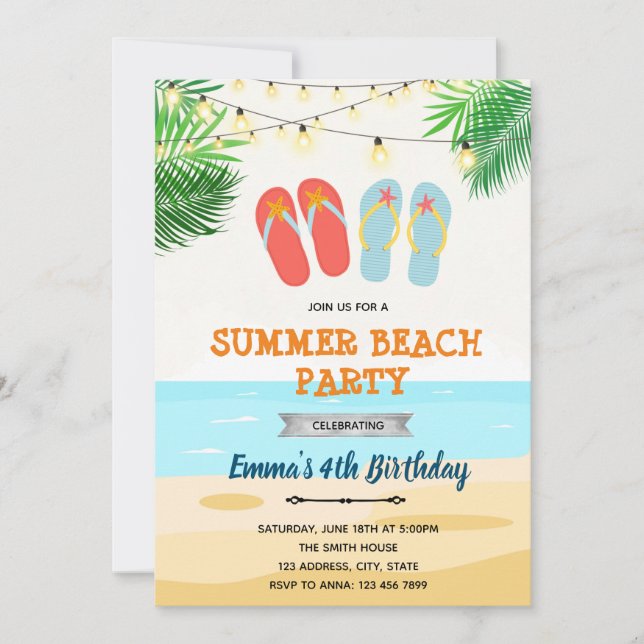 Invitation Anniversaire de tongs de plage (Devant)
