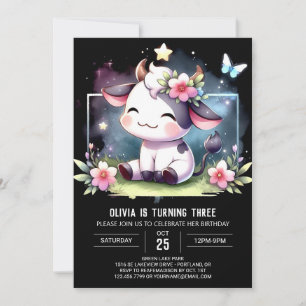 Invitation Anniversaire de vache personnalisée enchantée
