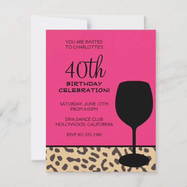 Invitation anniversaire de vin d'empreinte de léopard (Devant)