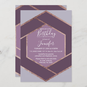 Invitation Anniversaire de Violet Lilac Purple Rose Gold Hexa