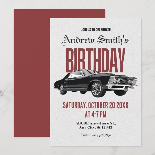 Invitation Anniversaire de voiture Classic Retro (Devant / Derrière)