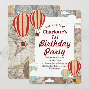 Invitation Anniversaire de voyage du monde chauds de ballons