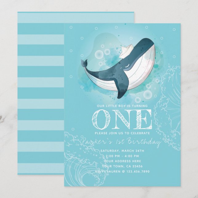 Invitation Anniversaire de Whale Boy (Devant / Derrière)