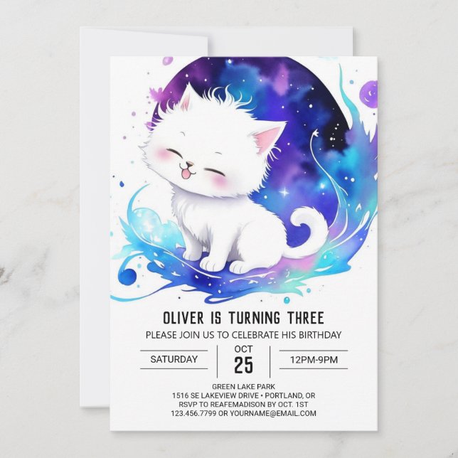 Invitation Anniversaire de Whimsy Chat Moderne (Devant)