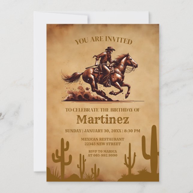 Invitation Anniversaire de Wild West Cowboy (Devant)