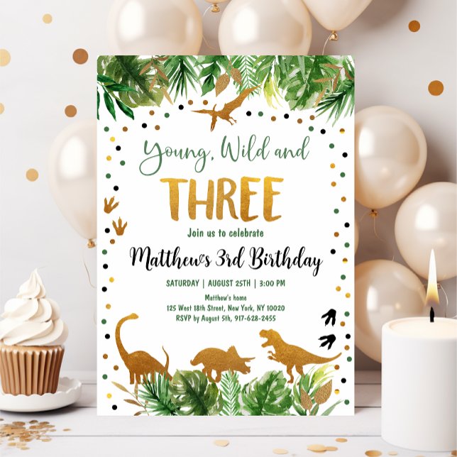 Invitation Anniversaire de Young Wild et Three Dinosaur (Créateur téléchargé)