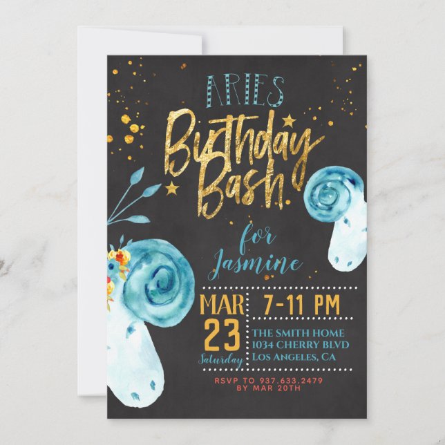 Invitation Anniversaire de Zodiac Aries (Devant)