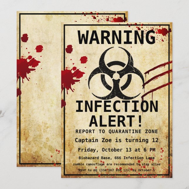 Invitation Anniversaire de Zombie Apocalypse | Bioaléa d'Hall (Devant / Derrière)
