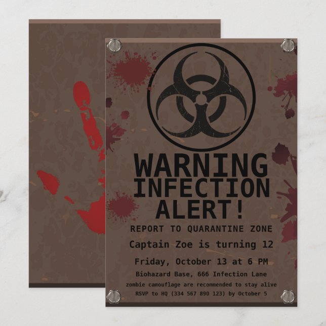 Invitation Anniversaire de Zombie Apocalypse | Bioaléa d'Hall (Devant / Derrière)