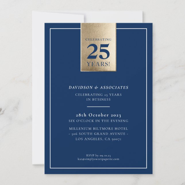 Invitation ANNIVERSAIRE D'ENTREPRISE élégant affaires marine  (Devant)