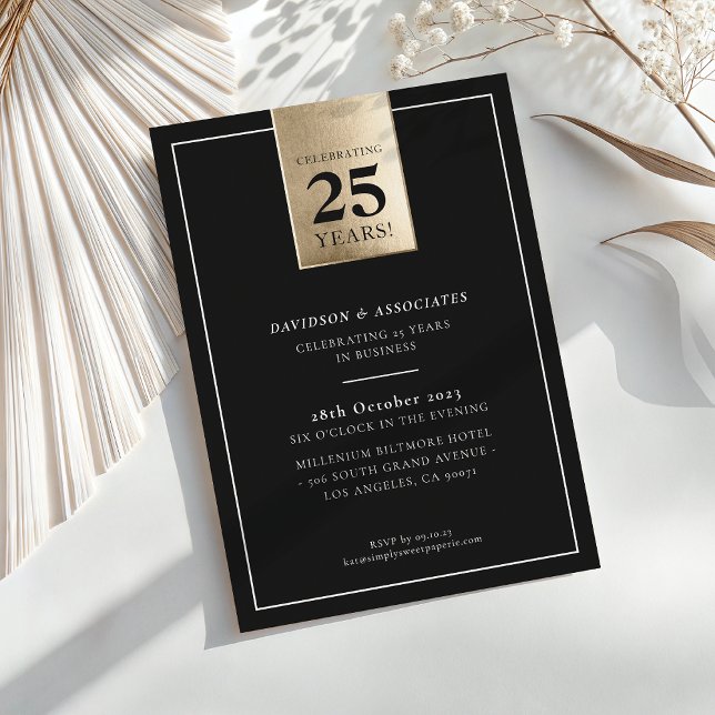 Invitation ANNIVERSAIRE D'ENTREPRISE élégant affaires noir or (Créateur téléchargé)