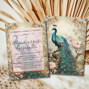 Invitation Anniversaire des 100 ans du Paon Bleu Doré Élégant