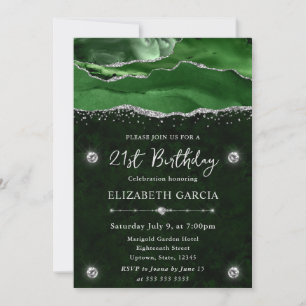 Invitation Anniversaire des 21 ans Agate Pailleté Vert & Arge