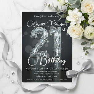 Invitation Anniversaire des 21 ans élégant diamant argent éti