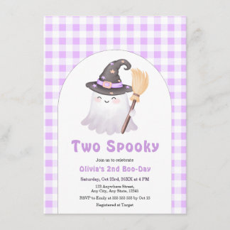 Invitation Anniversaire des 2 ans Violet Gingham Deux Fantôme