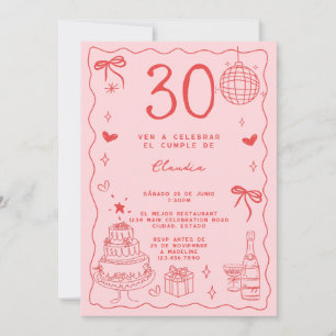 Invitation Anniversaire des 30 ans Rétro Espagnol Farfelu Rou
