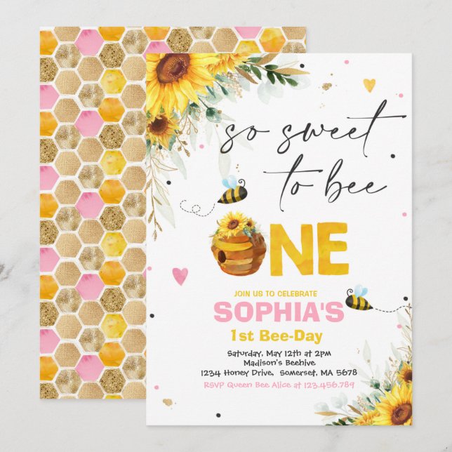 Invitation Anniversaire des abeilles Sunflower Honey Bee Birt (Devant / Derrière)