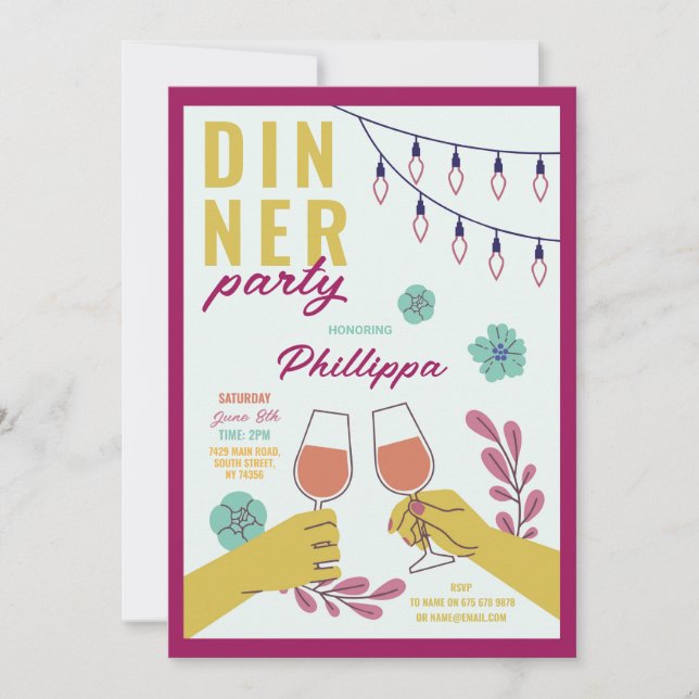 Invitation Anniversaire des amis fête de dîner dégustation de (Devant)