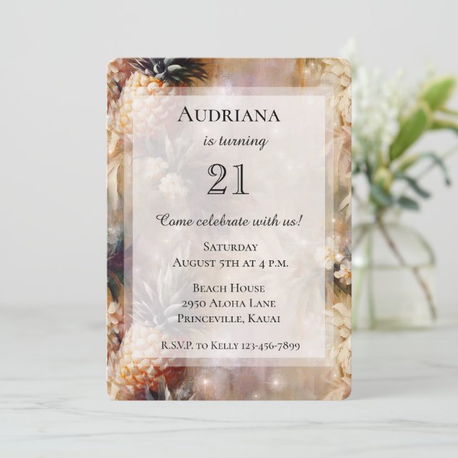 Invitation Anniversaire des ananas tropicaux chic (Debout devant)